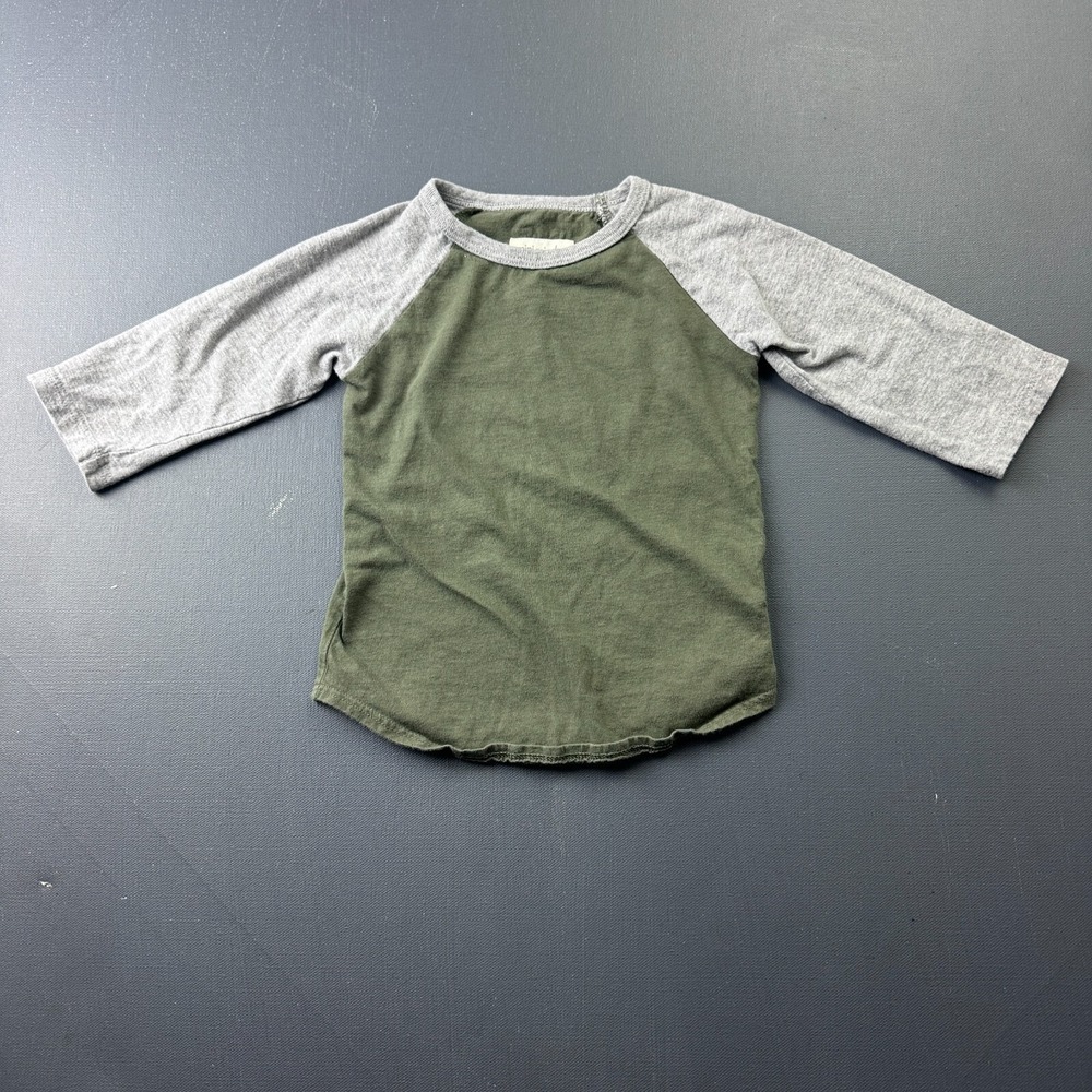 Mini Mioche Raglan Shirt Toddler Boys 1-2 Green Gray Organic Cotton 3/4 Sleev